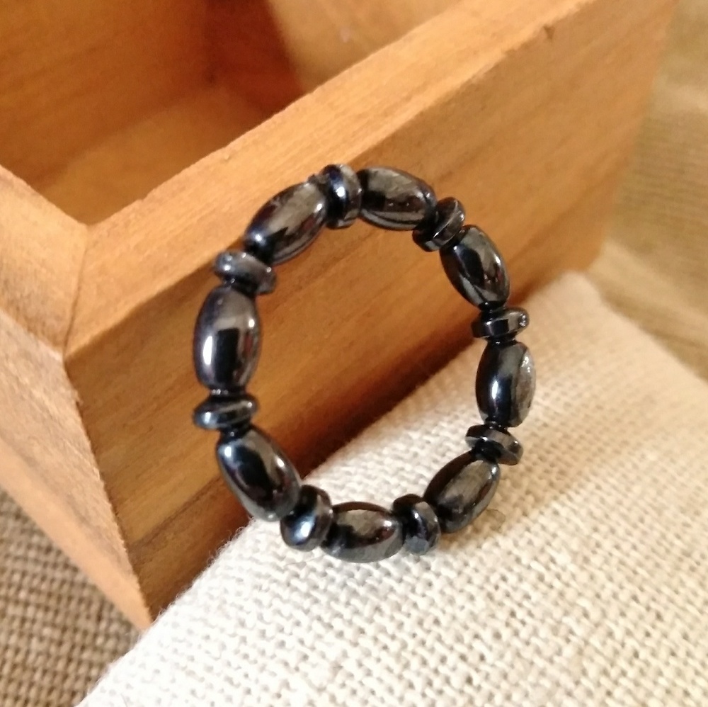 3/$20 Beaded hematite ring band hand made